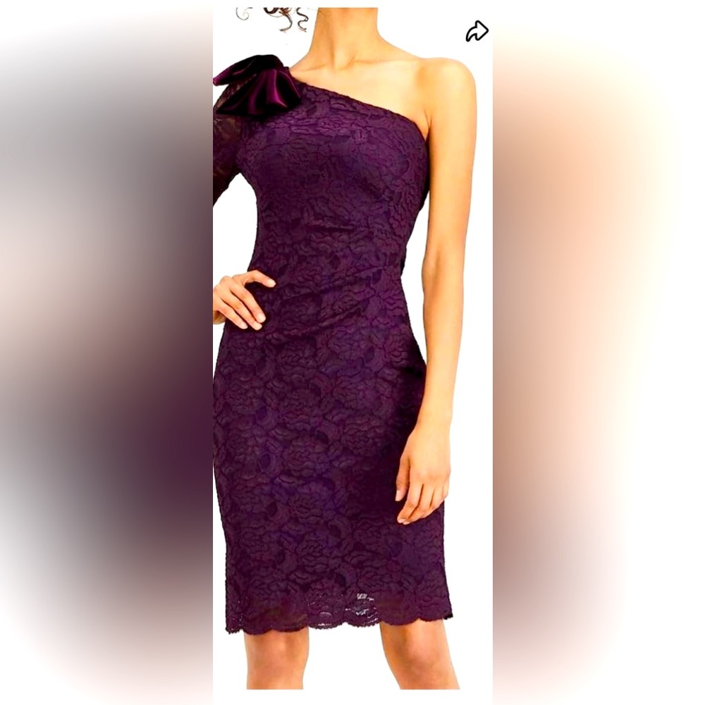 Formal lace dress with velvet bow on the shoulder